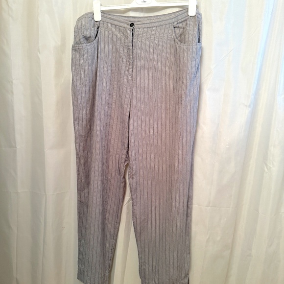 J. Jill 100% Linen Relaxed Fit Gray Stripped Painter's Pants Size 18 - Picture 1 of 12